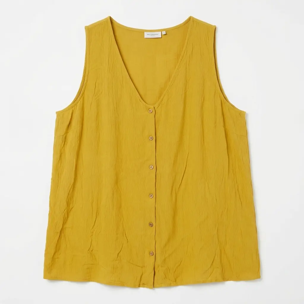 Yellow button-up sleeveless top flatlay