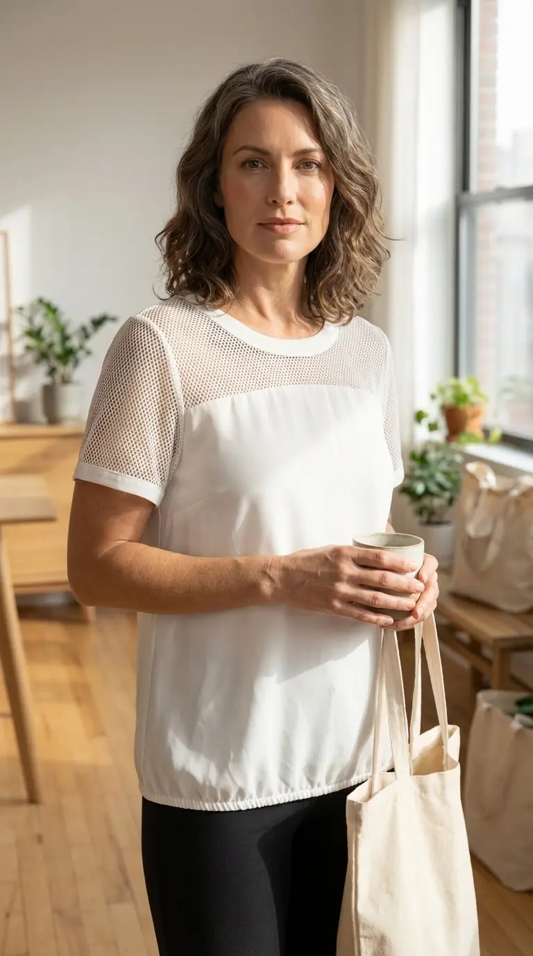 White mesh top — tote bag lifestyle